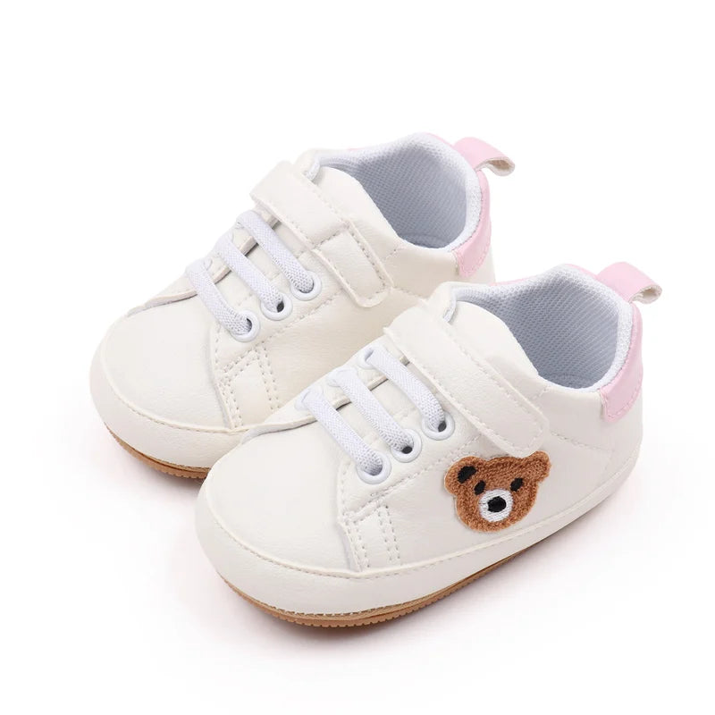 New White Baby Shoes Lovely Bear / Stripes Casual Soft Sole Anti-slip Infant Sports Toddler Boys Girls First Walkers