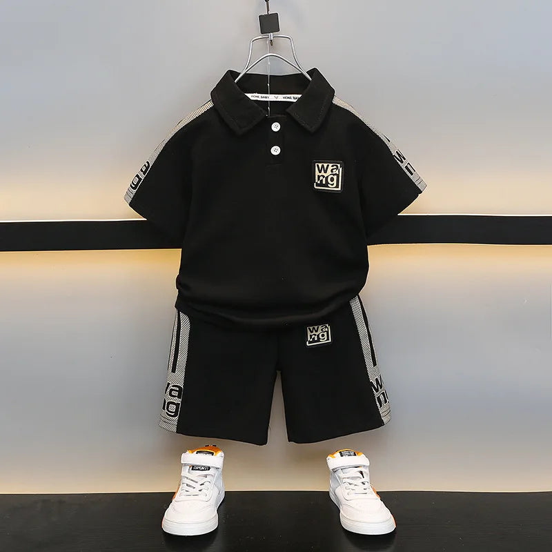 New Kids Letter Print Polo T-shirt Shorts 2Pcs/Sets New Fashion Baby Boys Girl Clothing Children Tracksuits 0-5 Years