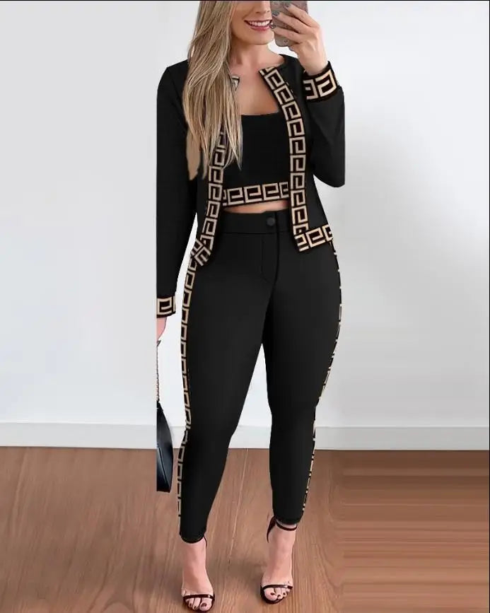 Sets Outifits Women 2024 Spring Autumn 3 Piece Set Plaid Print Crop Top & Pants Set With Coat Fashion Casual Elegant Female Set