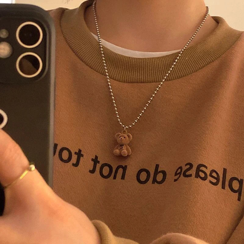 Sweet Cute Plush Bear Pendant Necklace For Girls Women Korean Style Fashion Bear Long Sweater Neck Chain Collar Jewelry