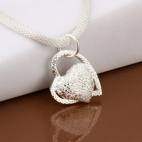 925 Sterling Silver Necklace Gorgeous Charm Fashion  Heart Wedding Lady Love for Women Noble Luxury 18 Inches 45cm Jewelry