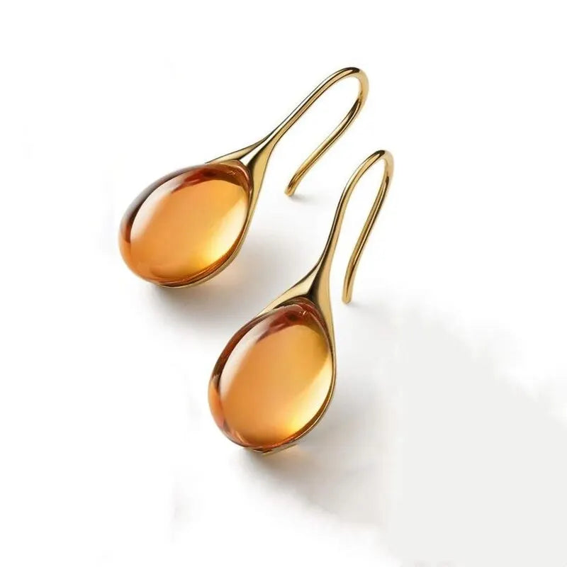 2 Pcs Gold-color Earrings Luxury Style Inlaid Faux Cat's Eye Stones Colorful Fashion Earrings