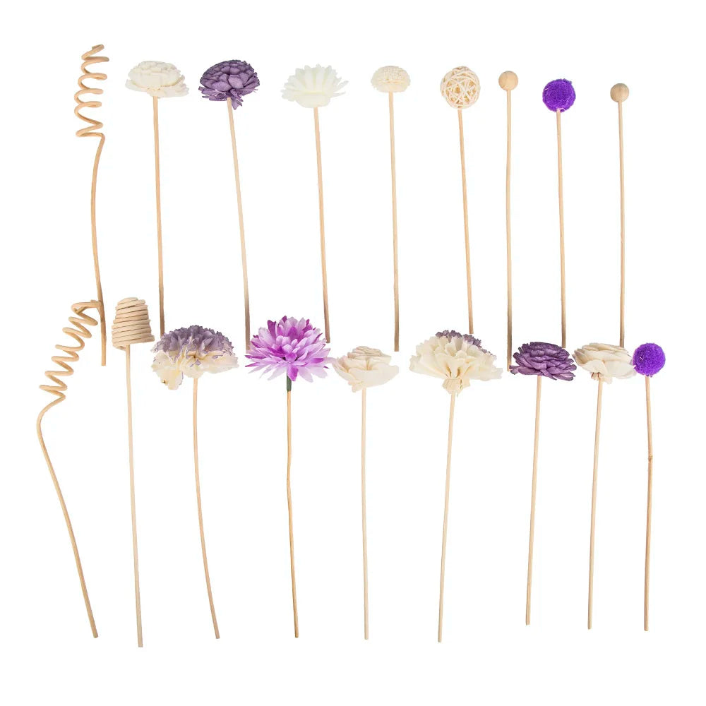 19Pcs Purple Simulation Flowers Reed Diffuser Replacement Sticks DIY Handmade Home Decor Rattan Oil Diffuser Refill Sticks