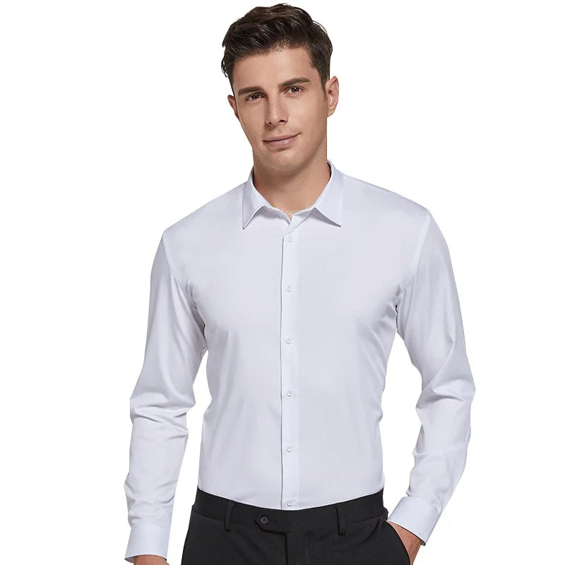 New Men Classic Long Sleeve Solid Plain Dress Shirt Regular Fit Formal Business Work Office Casual Button White Shirts S-8XL