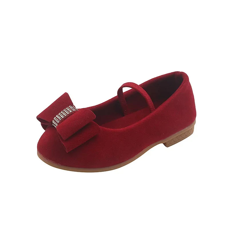 Elegant Girl Princess Shoes Fashion Bowtie Children's Leather Shoes Spring Autumn Kids Causal Solid Color Velvet Moccasins Chic