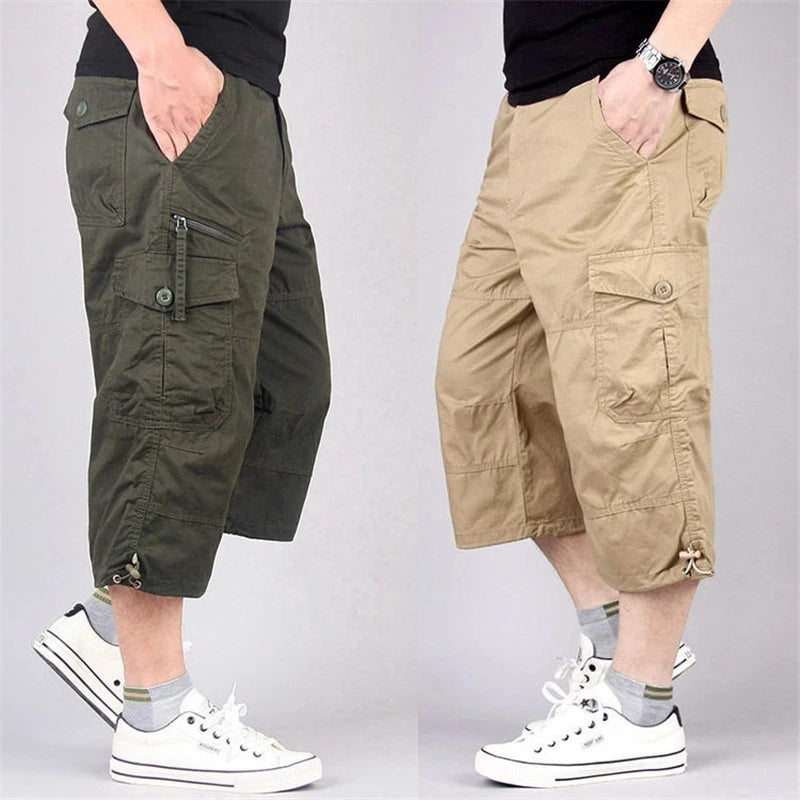 Long Length Cargo Shorts Men Summer Multi-Pocket Casual Cotton Elastic Capri Pants Men Military Tactical Short Hot Breeches 5XL