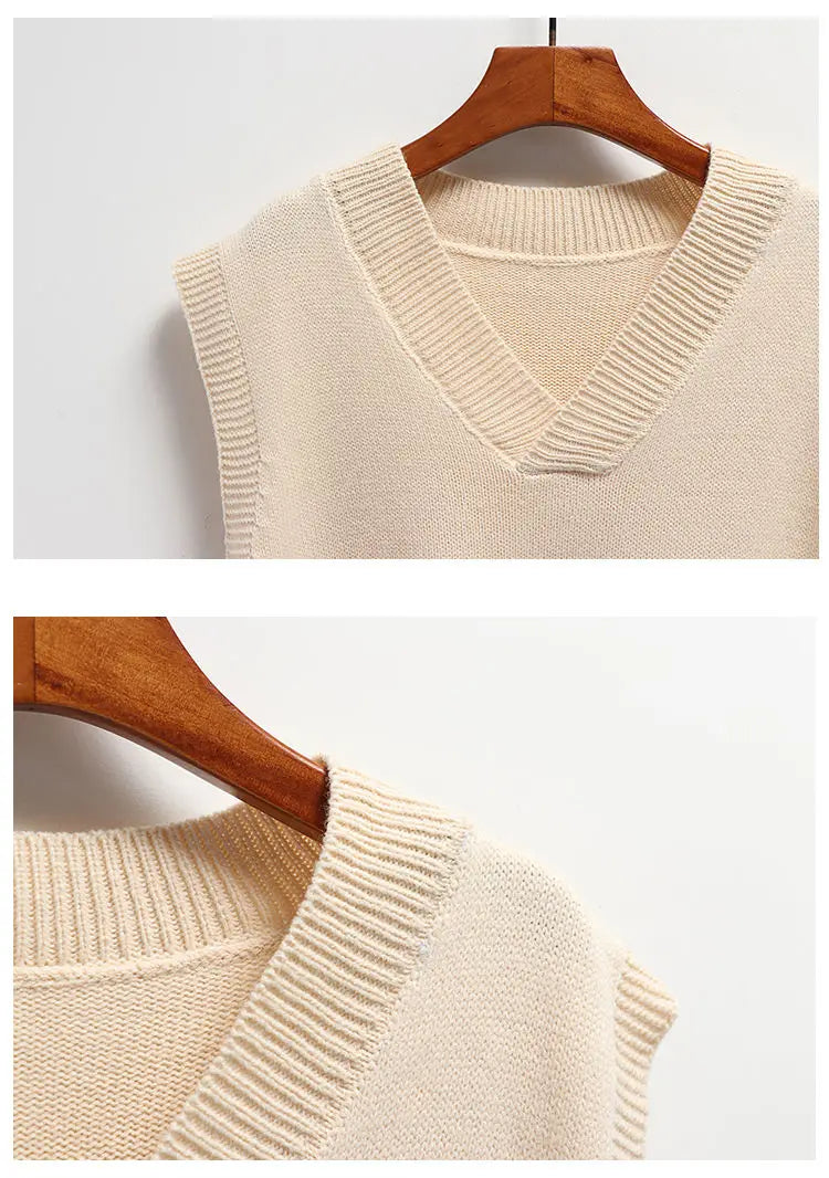 Women Sweater Vest Spring 2022 Autumn Women Short Loose Knitted Sweater Sleeveless  V-Neck Pullover Tops Female Outerwear Black