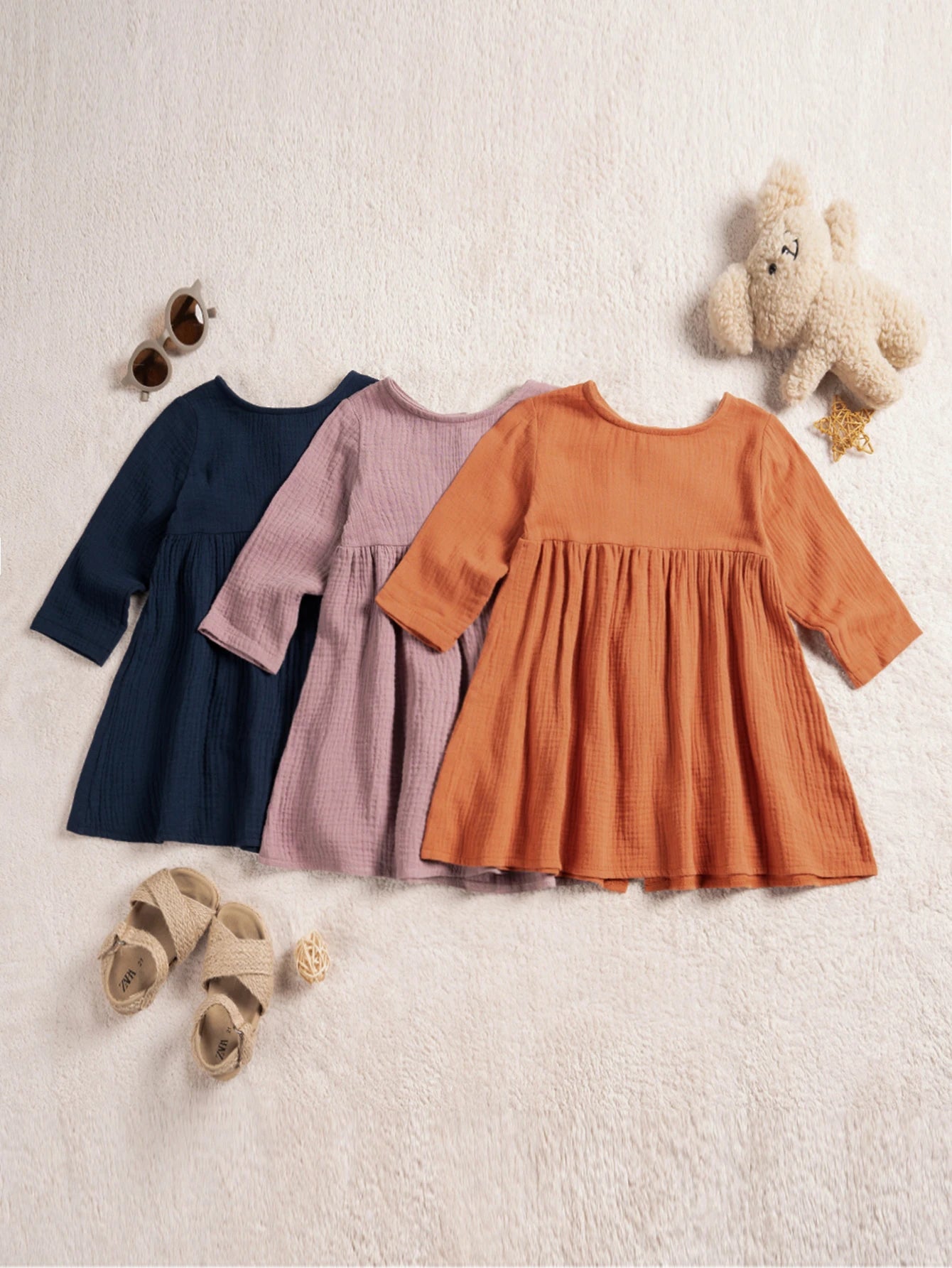 Autumn Cotton Dresses Baby Girl Long-sleeved Casual Dress Solid Color Fashion Simple Girl Sweet Children's Clothing