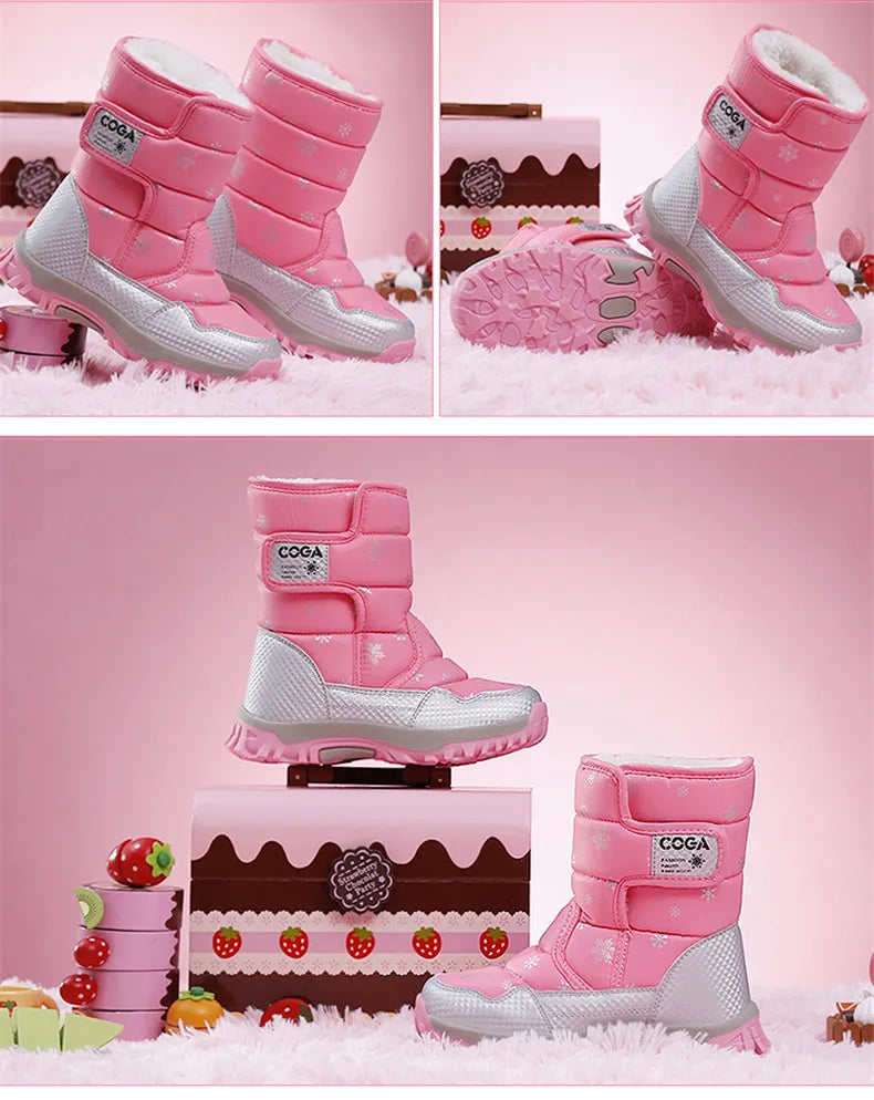 2022 Style Kids Snow Boot Winter Warm Fur Antiskid Outsole Plus Size 27 To 38 Children Boots for Girls Girls Shoes Pink Boots