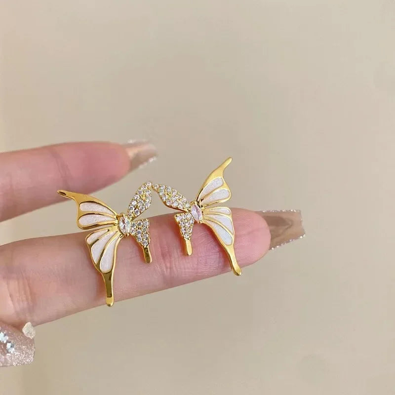 Autumn And Winter Light Luxury Niche Elegant Zircon Butterfly Stud Earrings For Women Fashion Sweet Metal Jewelry Gifts