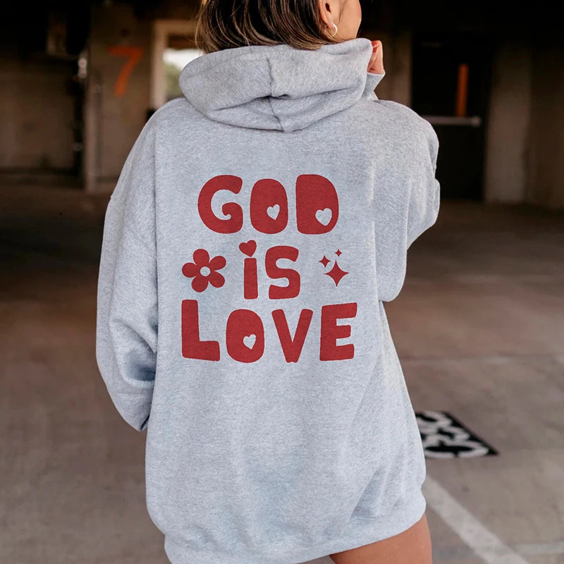 God Is Love Back Print Women Loose Hoodies Religious Sweatshirt Fall Winter Fashion Clothes Christian Fashion Tops Dropshipping