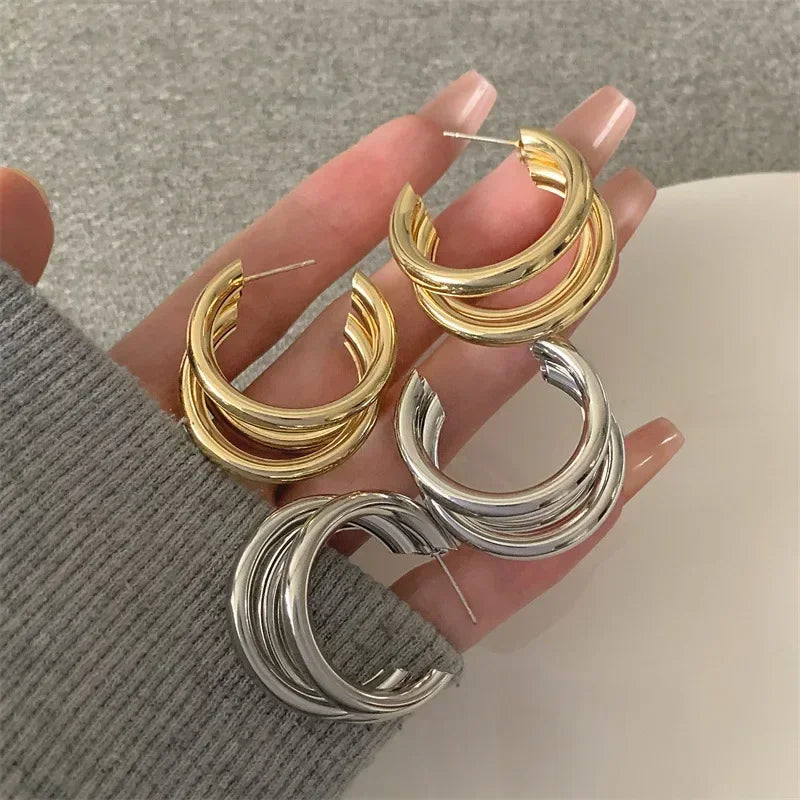 Vintage Stainless Steel Round Circle Hoop Earrings for Women Fashion Geometric C-shaped Drop Earring Party Wedding Jewelry Gifts