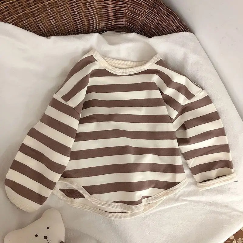 Fashion Children Boys Long Sleeve Striped T-shirt Tops Loose Kids Autumn Clothing Crewneck Pullover Baby Girl Blouse Sweatshirt