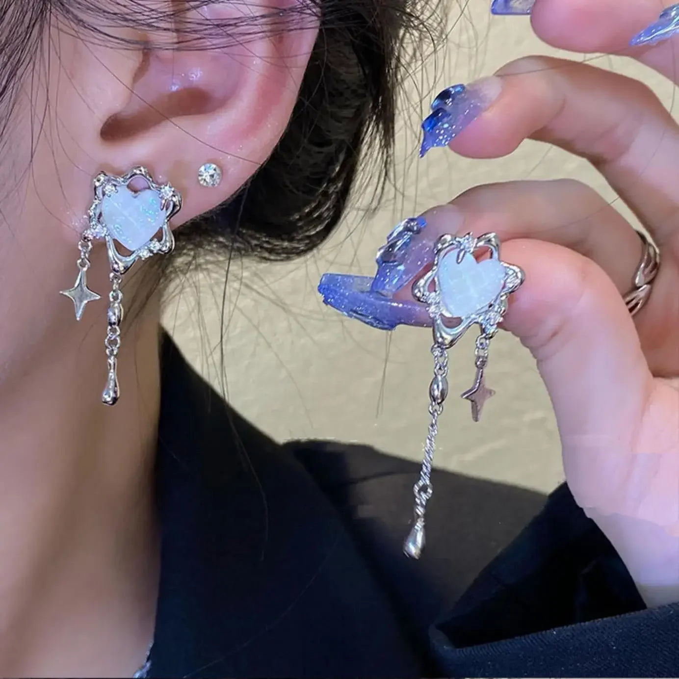 Irregular Heart Tassel Star Earrings Women Design Senior Sense of Fashion Personality Earring 2023 Y2K Trendy Party Jewelry Gift