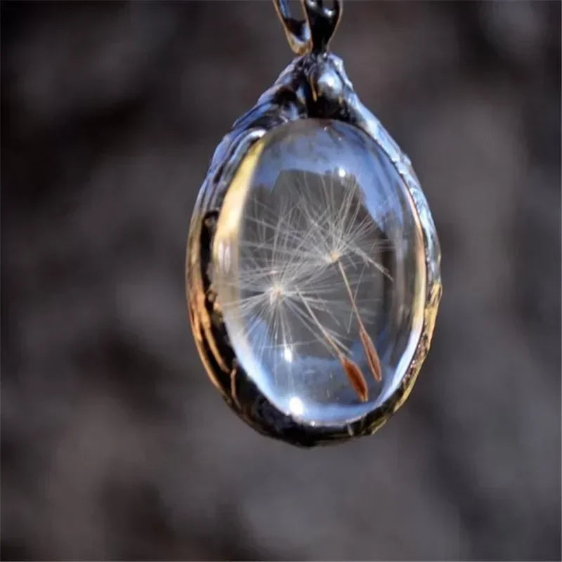 Real Dandelion Seed Necklace Nature Flower Jewelry Dandelion Wishes Necklace Wish Resin Sphere Necklace Dandelion