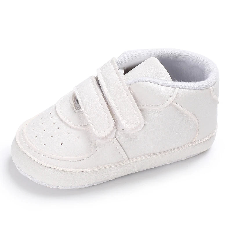 Spring and Autumn Baby Shoes Fashion Classic White PU High Top Sports Shoes Soft Sole Comfortable Casual Walking Shoes