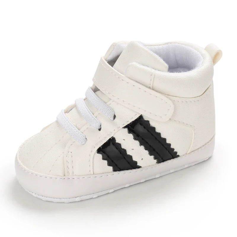 Spring and Autumn Baby Shoes Fashion Classic White PU High Top Sports Shoes Soft Sole Comfortable Casual Walking Shoes