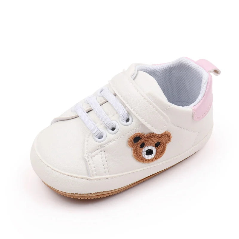 New White Baby Shoes Lovely Bear / Stripes Casual Soft Sole Anti-slip Infant Sports Toddler Boys Girls First Walkers