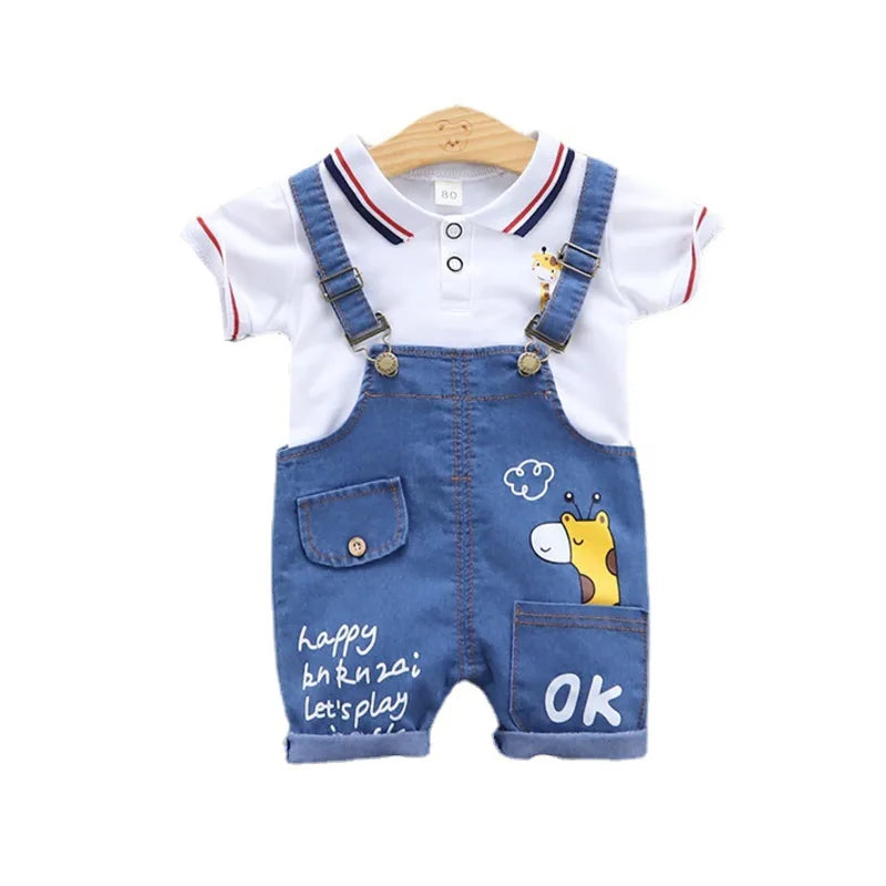 New Summer Baby Girls Clothes Suit Children Boys Cotton T-Shirt Overalls 2Pcs/Sets Toddler Casual Costume Infant Kids Tracksuits