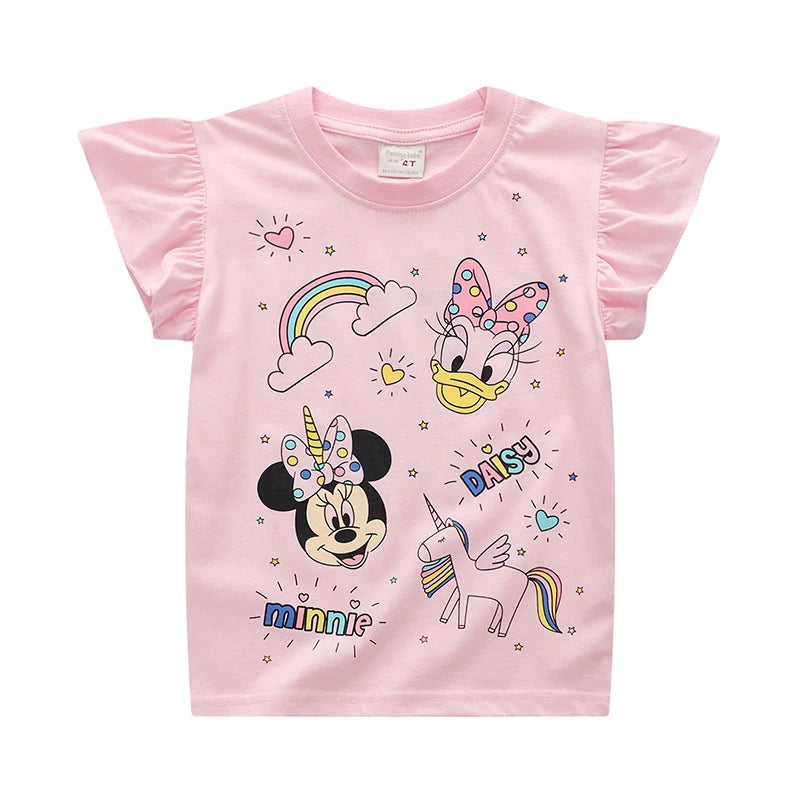 2024 Summer Baby Girls Clothing Set Cartoon Minnie Mouse T-shirt Jeans Pants 2Pcs For 2-6 Years Kids Clothes Child Tracksuit