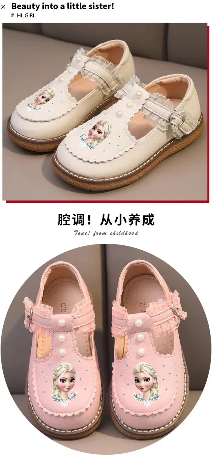 Disney Children's Girls' Leather Casual Shoes Spring Frozen Princess Girls' Soft Sole Non-slip Shoes Baby Shoes Lolita Girls