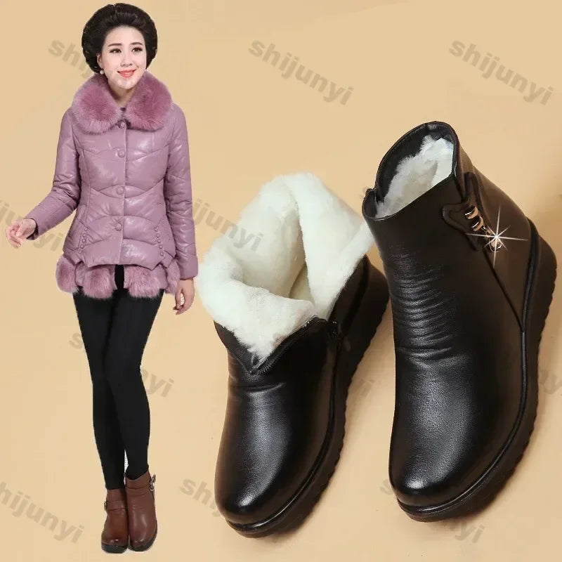 Women Shoes Ankle Boots 2024 Winter Plush Warm Soft Sole Anti Slip Waterproof Comfortable Outdoor Zipper Cold Proof Women Boots