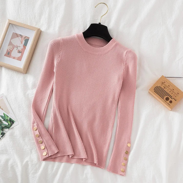 Thick Sweater Long Sleeve Pullover Autumn Winter Clothes Button O Neck Sweater Female Casual Streetwear Knitted Top Soft Jumper