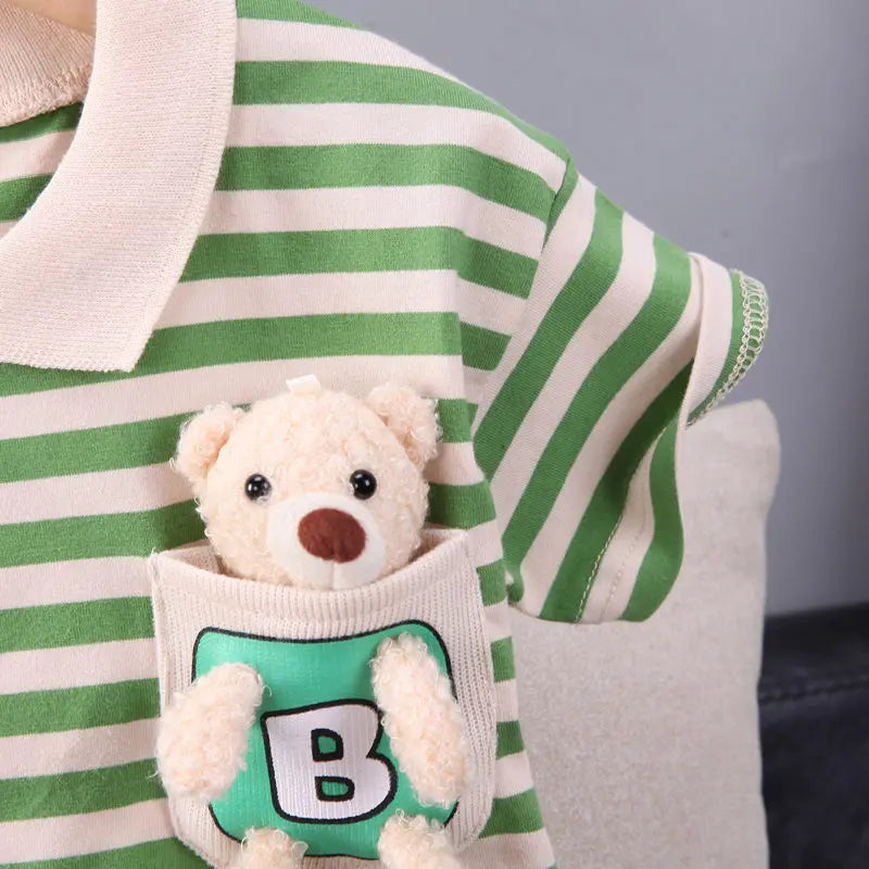 Summer Children Boys Clothing Kids Cartoon Strips T-Shirt Shorts 2Pcs/Set Toddler Sport Baby Cotton Tracksuits 1 2 3 4 5 Years