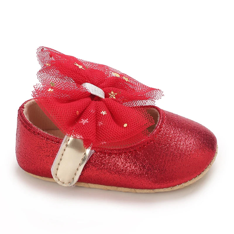 Spring and Autumn Girl Baby Shoes Classic Fashion Red Theme Cute Bow Princess Shoes Rubber Sole Anti slip Comfortable Walking Sh