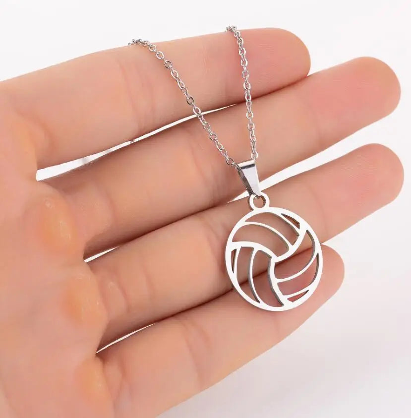 2022 Hfarich Fashion Beach Volleyball Pendant Necklace Women Hollow Ball Stainless Steel Circle Jewelry Students Graduation Gift