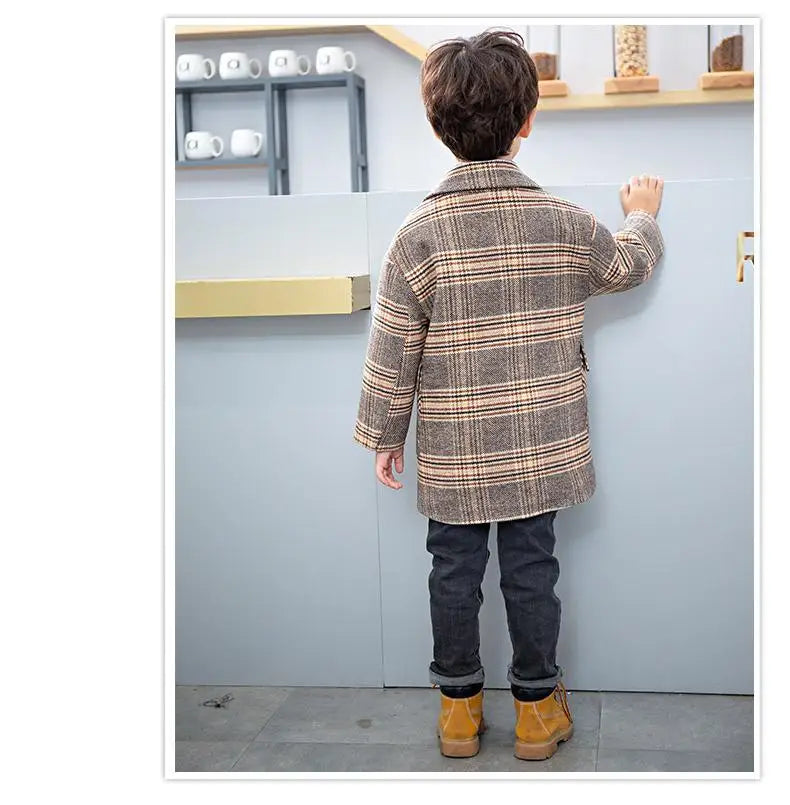 Boy'S Tweed Coat Foreign Style Wool Coat Winter 2022 Autumn And Winter New Small Suit Children'S Clothes Children'S Baby