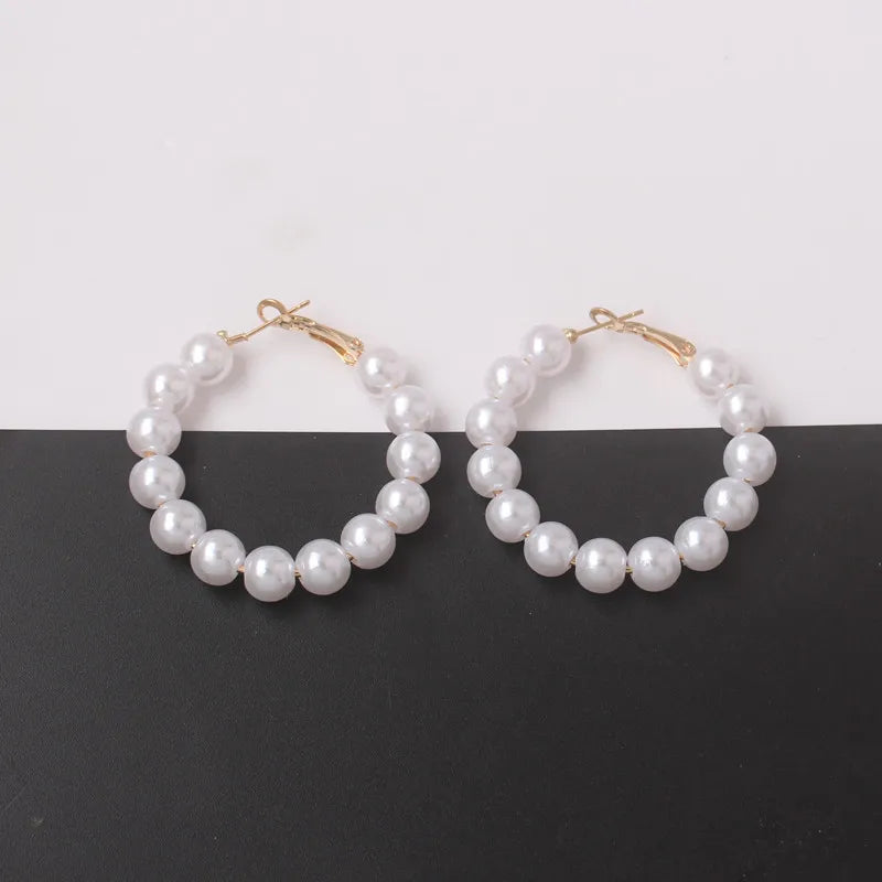 Imitaiton Pearl Hoop Earrings for Women Elegant Korean Fashion Girls Ear Accessories White Color Pearl Earrings Wedding Jewelry