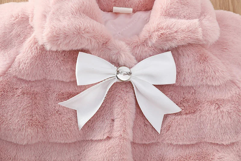 Winter Warm Faux Fur Coat For Girls Jacket Baby Snowsuit Sweet Christmas Princess Outwear 1-5 Years Kids Clothes