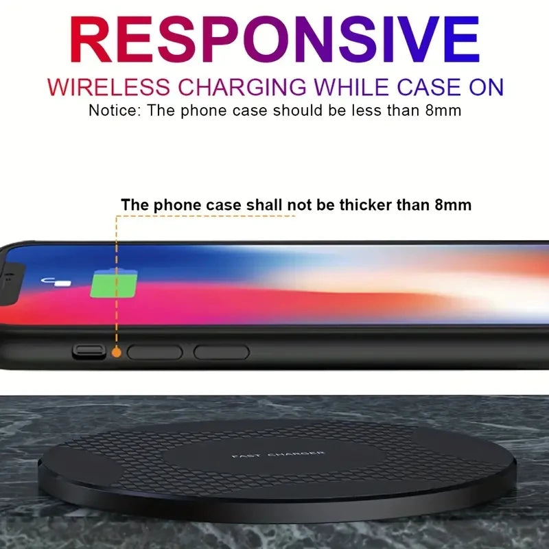 10W Wireless Charger Pad Stand Desktop Ultra-thin Mobile Phone Fast Charging Dock Station For iPhone 14 13 12 11 Samsung Xiaomi