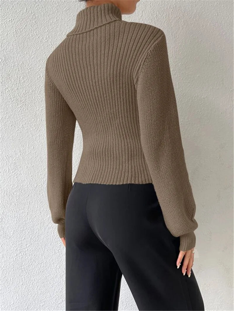 Chest Hollowed-out Sexy Sweater Design Sexy Loose Matching Sweater Fall Winter Turtleneck Hollowed-out Sweater Women Wear Top