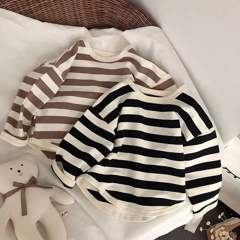 Fashion Children Boys Long Sleeve Striped T-shirt Tops Loose Kids Autumn Clothing Crewneck Pullover Baby Girl Blouse Sweatshirt