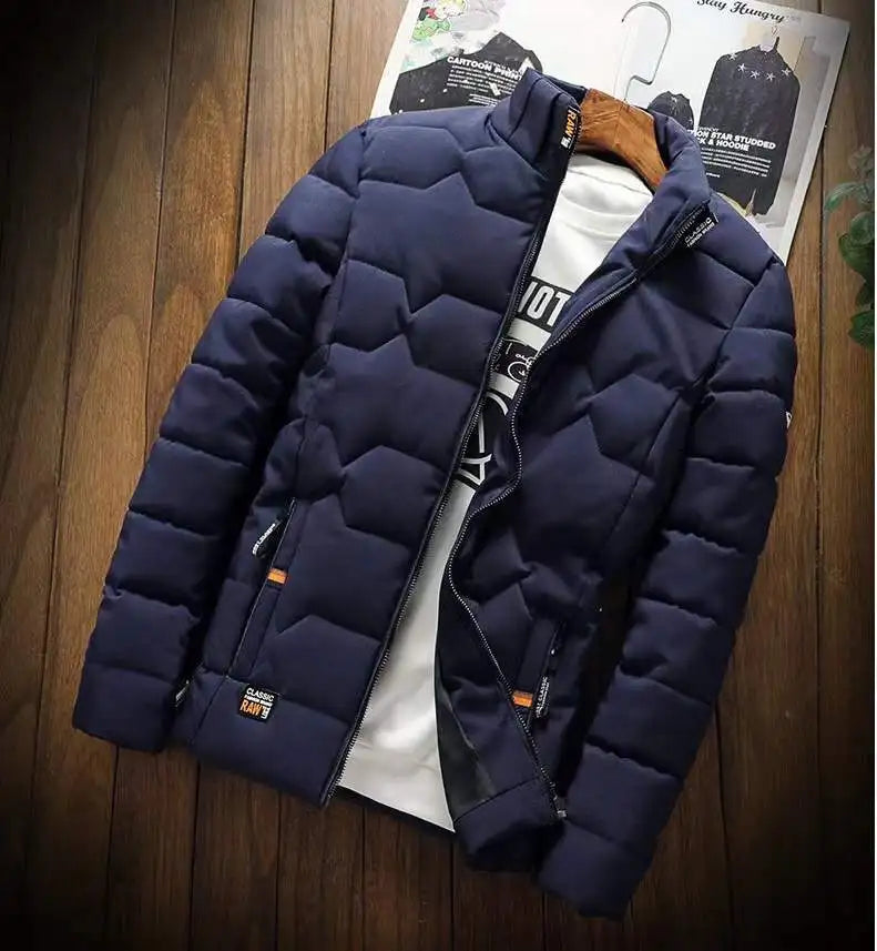 New Winter Warm Coats Jacket Long Sleeve Cotton-padded Jacket Zipper Jacket Men's Stand-up Collar Jacket Plus Size Cotton Jacket