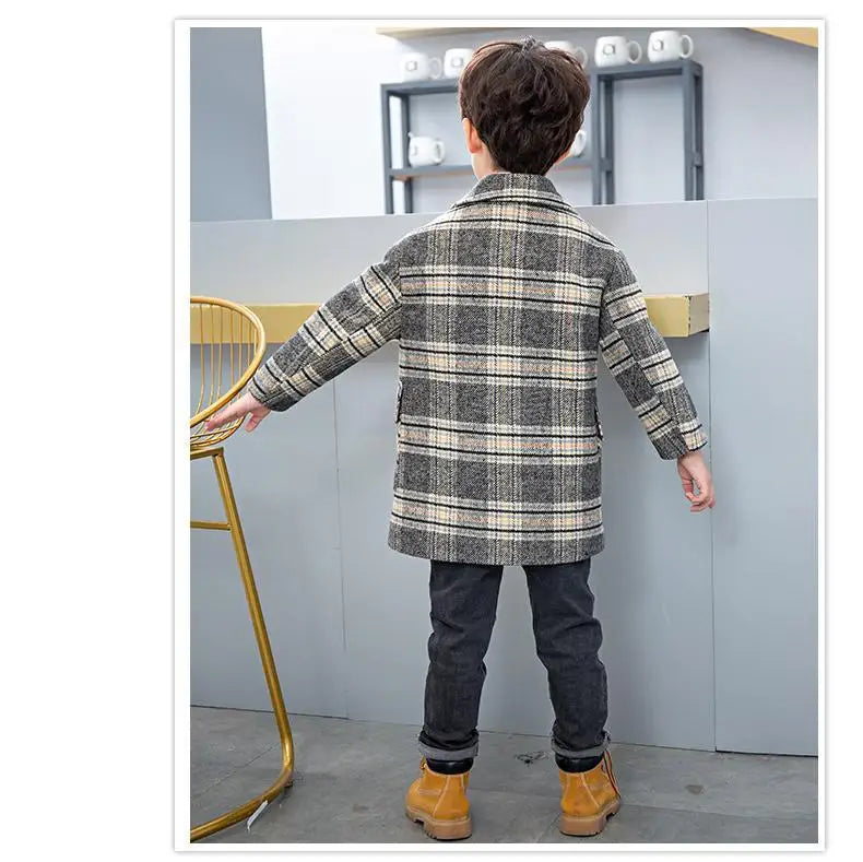 Boy'S Tweed Coat Foreign Style Wool Coat Winter 2022 Autumn And Winter New Small Suit Children'S Clothes Children'S Baby