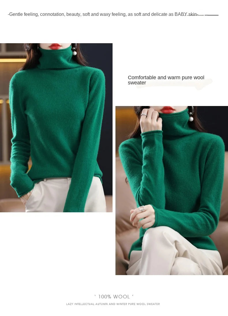 New 100% Merino Wool Turtleneck Cashmere Sweater In Autumn And Winter Women's Casual Knitted Coat Women's Coat Korean Fashion