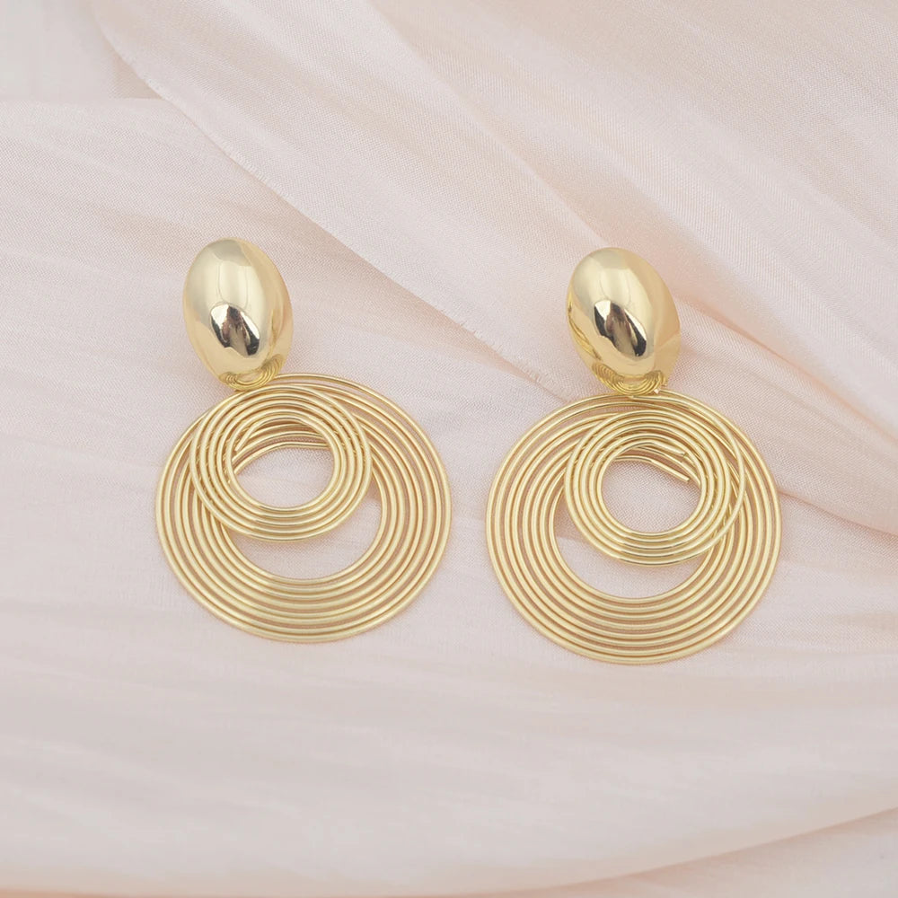 Multi-layer Geometry Round Circle Metal Coil Drop Earrings For Women New Exaggerated Temperament Gold Color Jewelry Wholesale