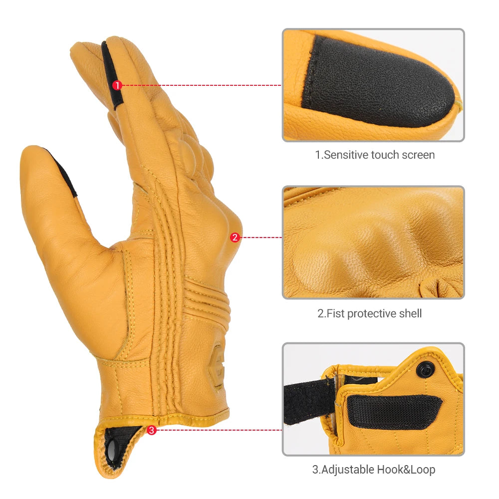 Leather Motorcycle Gloves Summer Motocross Glove Men Retro Biker Cycling Women Motorcyclist Protected Cycling Glove