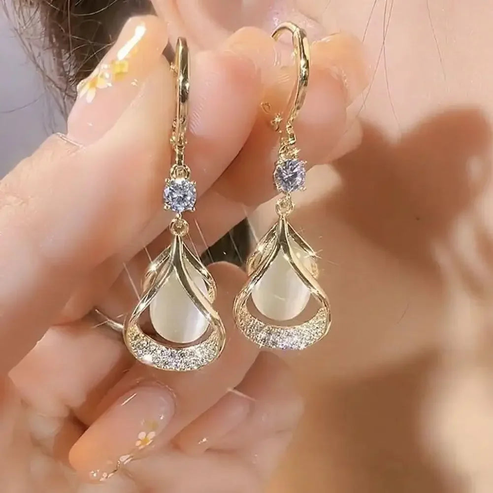 Luxury High-end Cat Eye Stone Geometric Earrings 2024 New Water Drop Earrings for Women Dangle Earring Aretes De Mujer Gothic