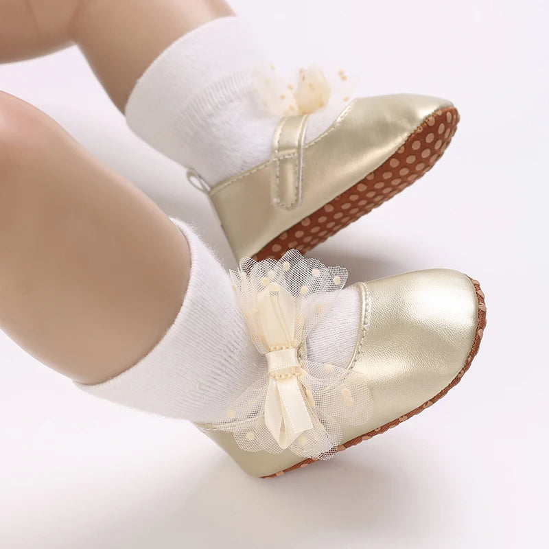 0-18M Girls' Baby Shoes Fashionable Classic Gold Theme Princess Shoes Soft Sole Comfortable Baby Walking Shoes