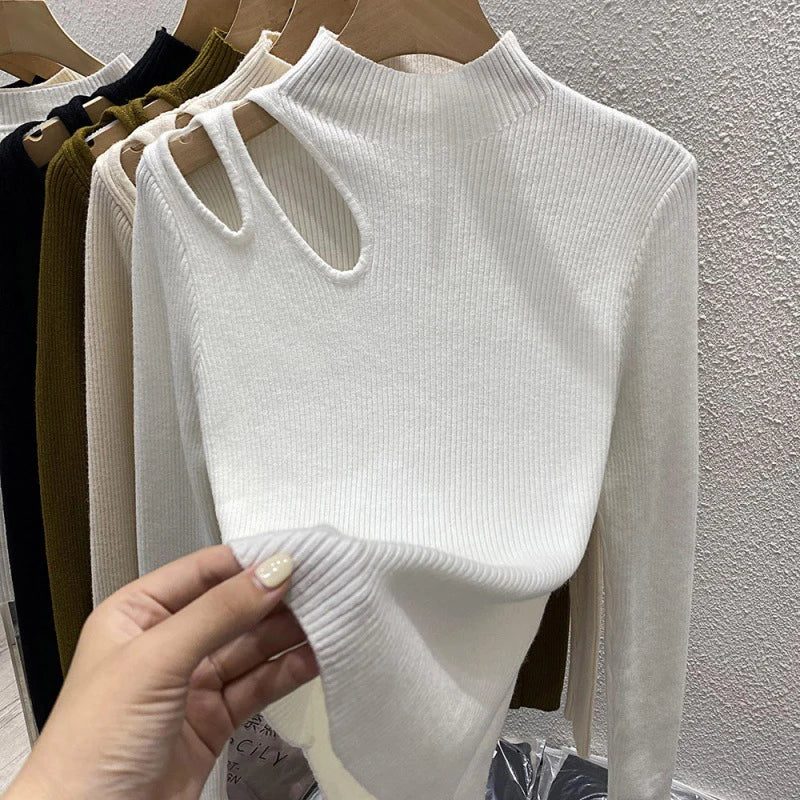 Knitted Women Turtleneck Sweater Tops Autumn Winter Female Casual Pullovers Sexy Hollow Out Sweaters Warm Long Sleeve Tops