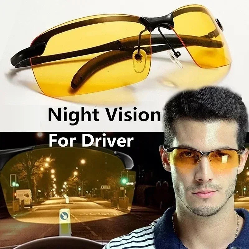 Men Night Vision Glasses for Driving Yellow Glasses PC Frame Sunglasses Outdoor Glasses To Handle At Night Anti Glare Gafas