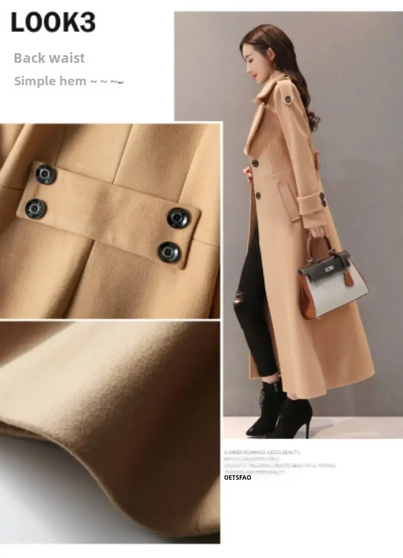 2024 Autumn Winter New Korean-style Slimming Woolen Coat Women's Thickened Jacket Long Overcoat Slim Fit For Chilly Weather