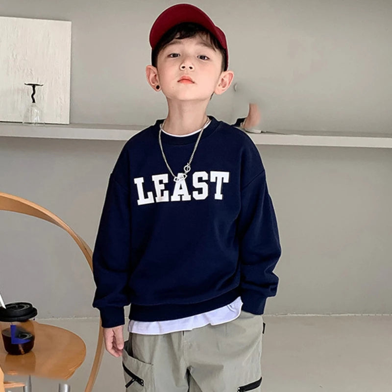 Children's Sweatshirt Fall Casual Thin Long Sleeve Crewneck Letter Print Pullover Spring Clothing Kids Boys Tops Clothes