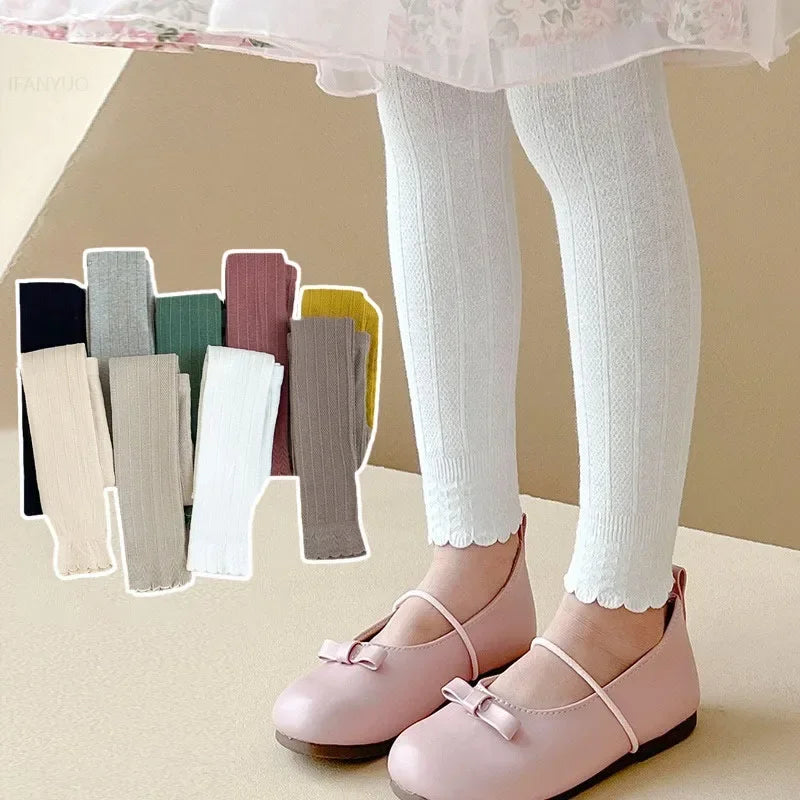 Spring Autumn Baby Pants Newborn Girl Trousers Soild Lace Ruffle Cotton Student Uniform Legging Kids Children Leggings 1-12Years