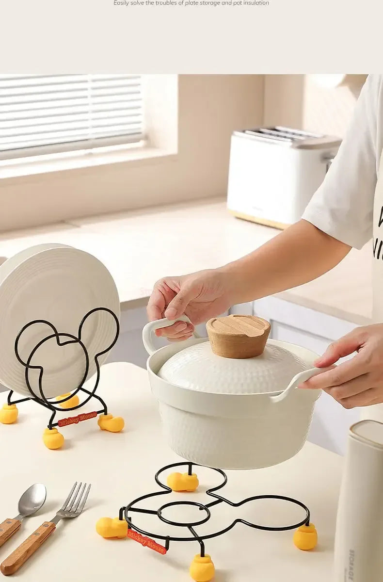 Disney Mickey Mouse Kitchen Organizer Pot Lid Rack Stainless Steel Spoon Holder Pot Lid Shelf Cover Stand Cooking Dish Rack Pan