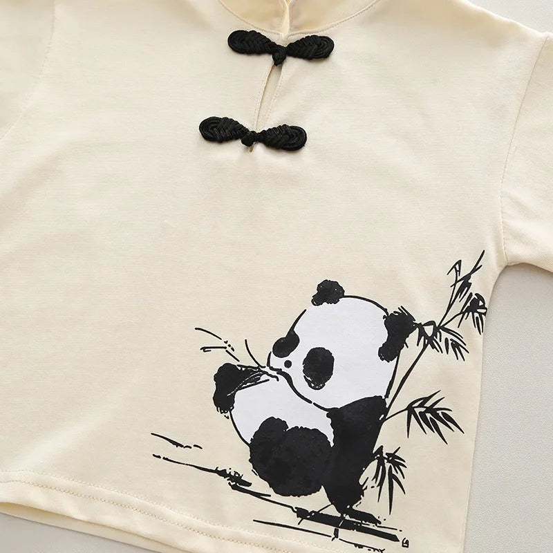 Boys Sets Summer Children Clothing Boys Chinese style Tang costumes Panda Print Cotton T-Shirt Shorts 2pcs Kids Casual Outfits